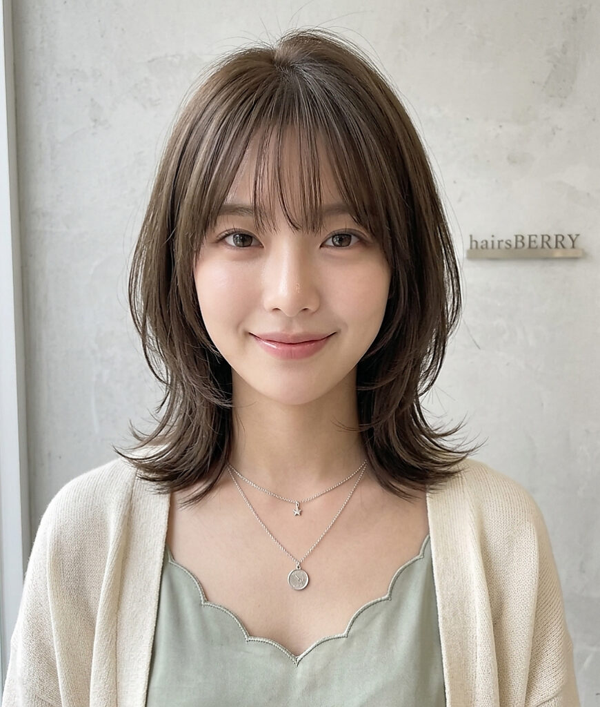韓国風くびれミディ×くびれレイヤーで小顔見せ顔周りカット